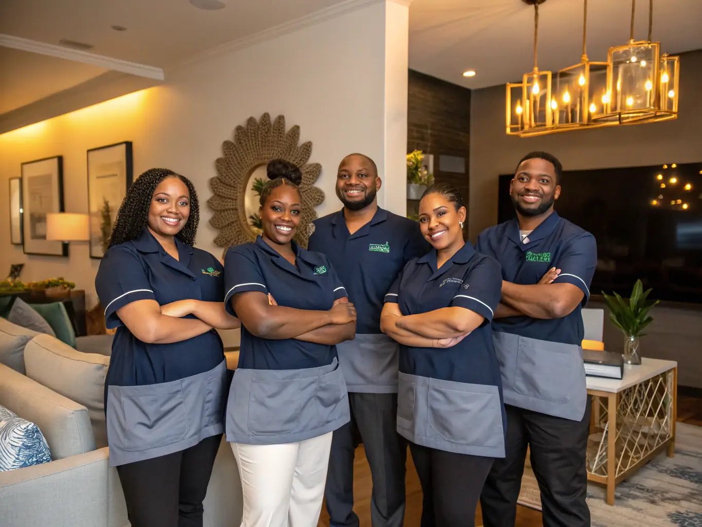 A diverse group of domestic workers from Filipino, Ethiopian, Ugandan, and Indian nationalities are shown smiling and ready to work, representing the variety of options available through Lafortune.